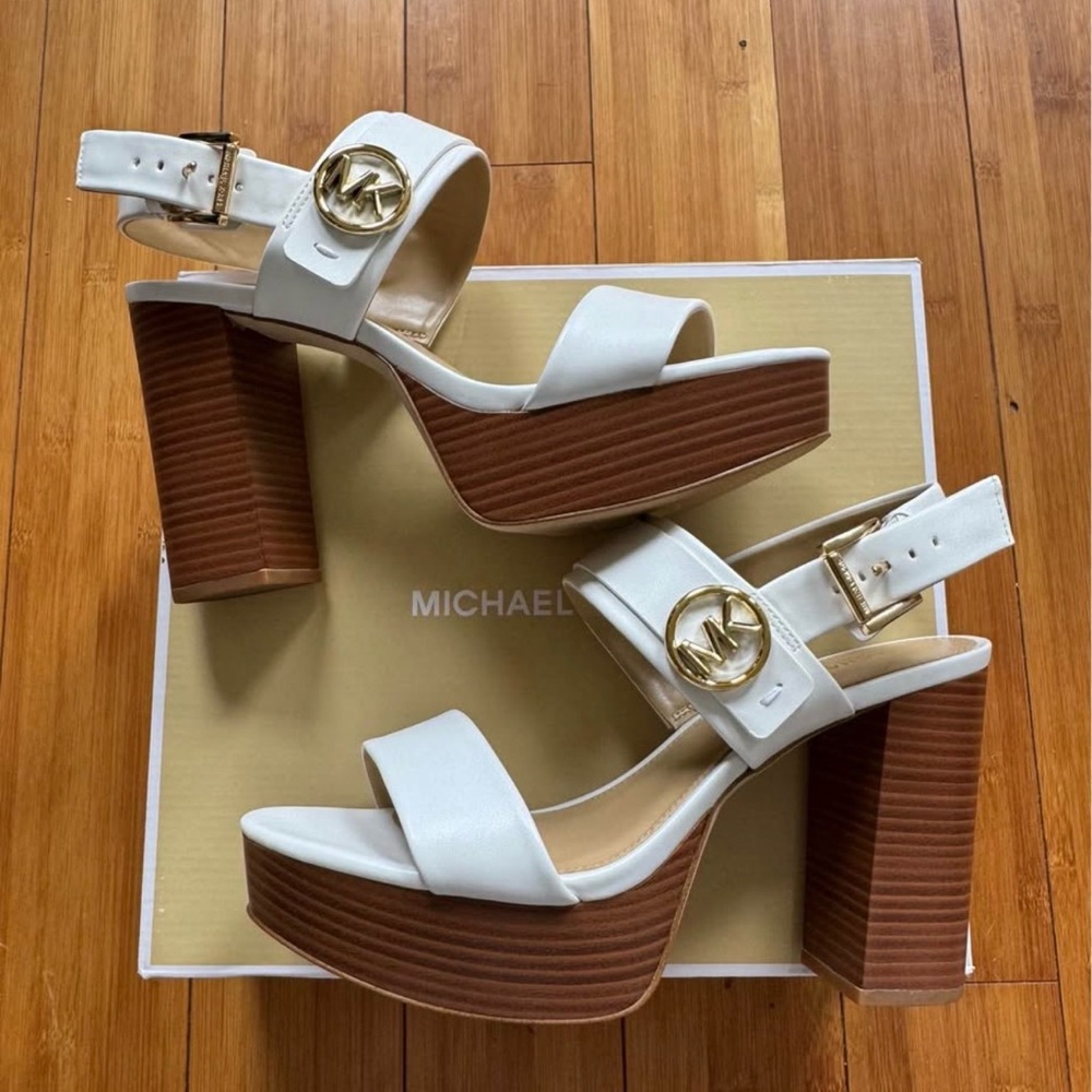 Michael Kors “Carmen Platform Sandal” (Faux Leather, Optic White)